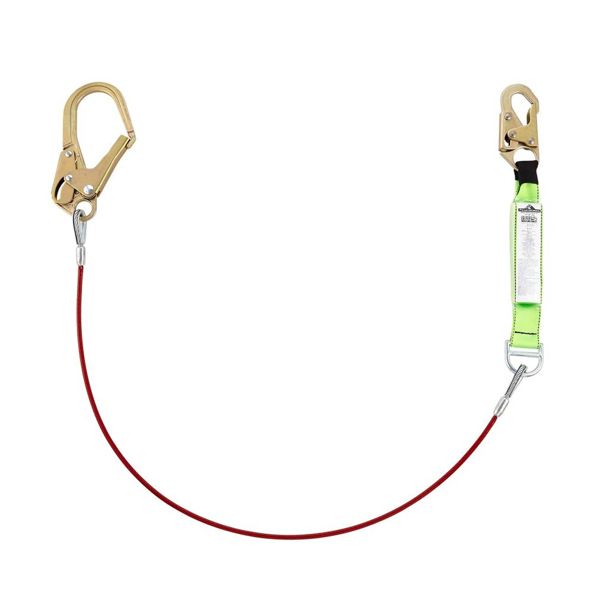 PeakWorks Shock Absorbing Lanyard — 6ft., Tear Pack, Single Leg, PVC Coated Cable, 130–310 lb. Capacity, Model# V8108326